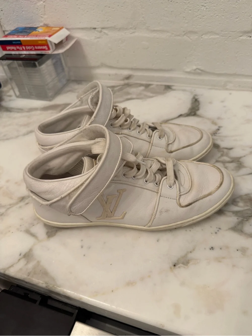 Louis Vuitton White Cream High-Top Sneakers
